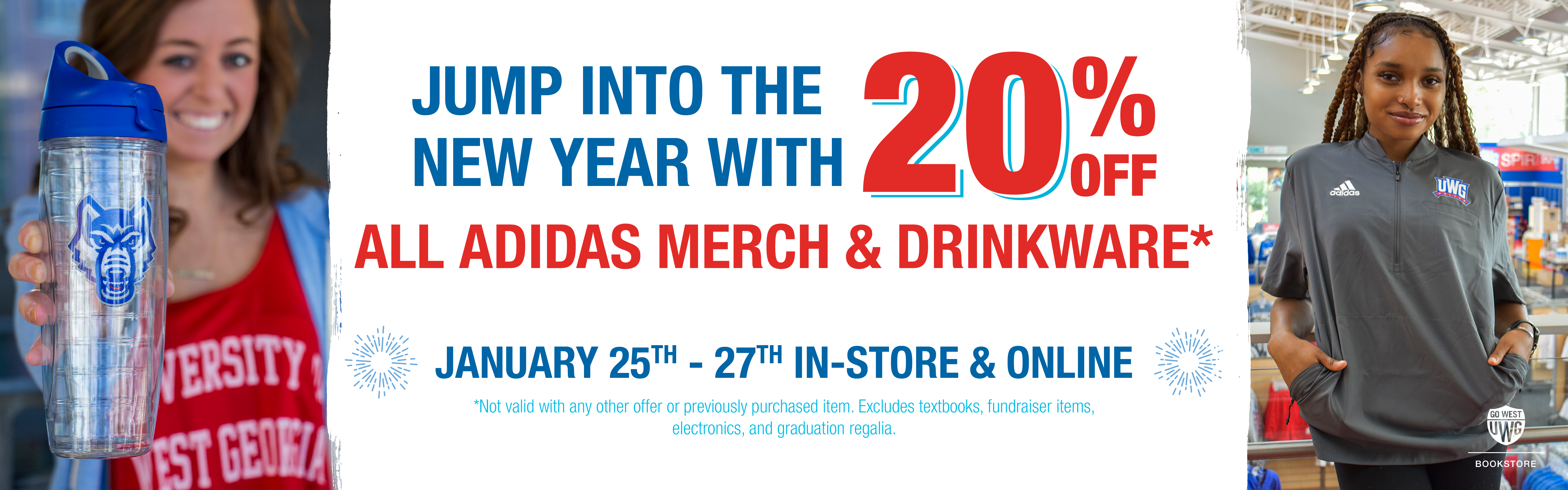 Jump into the new year with 20% off all adidas merch and drinkware from January 25th-27th in-store and online. *Not valid with any other offer or previously purchased item.